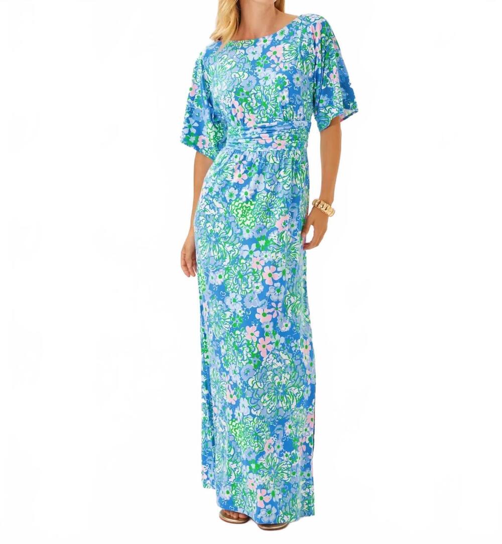 NEW LILLY PULITZER parigi boat maxi dress in sun washed blue plumes & bloom